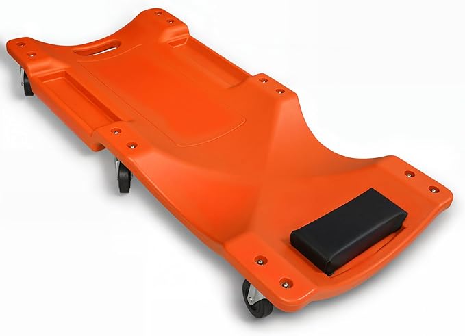 Magshion Mechanic Creeper with Padded Headrest and Tool Tray, 330 lbs Capacity Rolling Garage Shop Creeper with 6 Wheels, Lightweight and Portable Automotive Creeper (Orange)