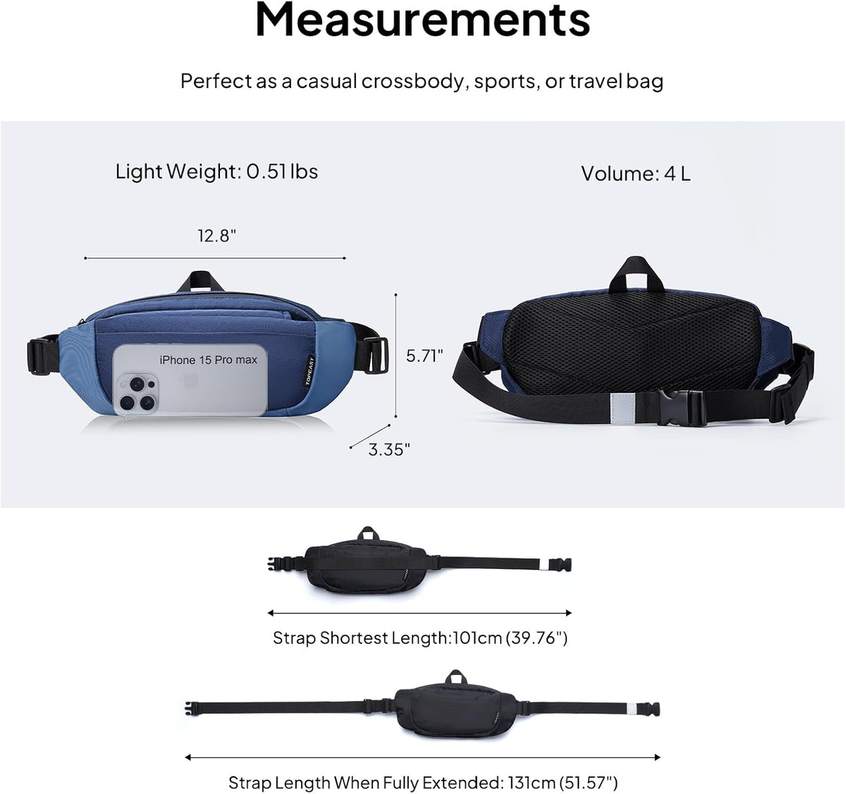 TOPEAST Waist Pack - 4L Large Capacity Fanny Pack with Hidden Water Bottle Pocket | Water Resistant Crossbody Sling Bag for Hiking & Travel