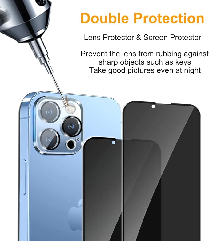 PEHAEL 2+2Pack for iPhone 13 Pro Max Privacy Screen Protector
