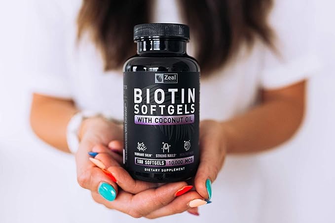 Zeal Naturals Biotin with Coconut Oil for Hair 10000mcg (180 Softgels) Biotin Supplement - Biotin Pills for Hair Skin and Nails Vitamins for Women Biotin Capsules for Men Hair Growth 6 mo Supply