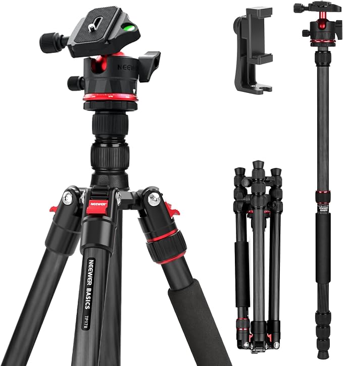 NEEWER Basics Carbon Fiber Travel Tripod Monopod, Arca Type Ball Head, Max Load