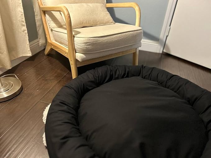 Organic Cotton Canvas Dog Bed: Removable Cover, Natural Fill - Made in USA (Black, Medium 28" x 8" inches)