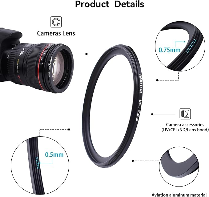 52mm Lens to 40.5mm Camera Filters Ring Compatible All 52mm Camera Lenses to