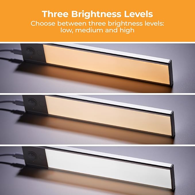 Rechargeable Under Cabinet Lighting, Motion Sensor On/Off, Warm White LED, Stick-On Install for Kitchen & Closets - 1 Bar
