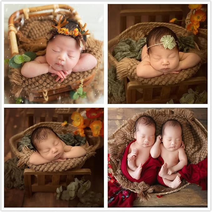 Zeroest Baby Photography Props Basket Braid Wool Wrap Newborn Photo Shoot