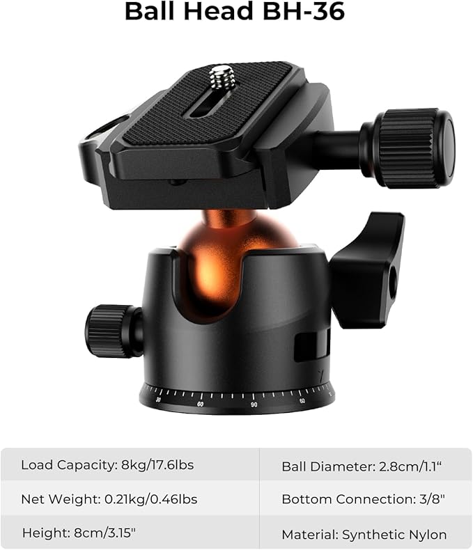 K&F CONCEPT 64 inch/163 cm Camera Tripod, Lightweight Travel Outdoor DSLR