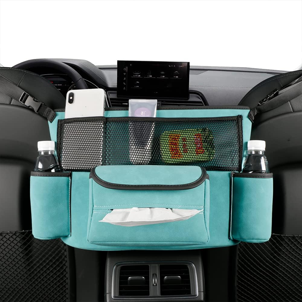JEYODA Car Handbag Holder Between Seats Suede Large Capacity Car Purse Holder Automotive Consoles & Organizers for Document Phone Storage Car Organizer(1925-style 2 grey)
