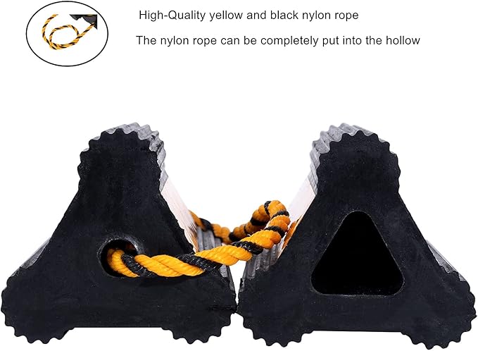 Wheel Chocks Rubber Heavy Duty Trailer Wheel Chocks with Yellow Reflective Visibility Tape and Yellow Nylon Rope 8.27" x 4.53" x 3.94" (Comes with Spare Yellow Reflective Strip)