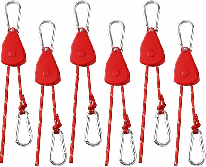 Longer 15ft Ratchet Strap Rope Tie Down Rope Rollers 6 Pack Paracord Tarps Tie Downs Small Cam Jam Retractable Paracord Ropes Tightener for Tent Canopy Use 1/8 inch