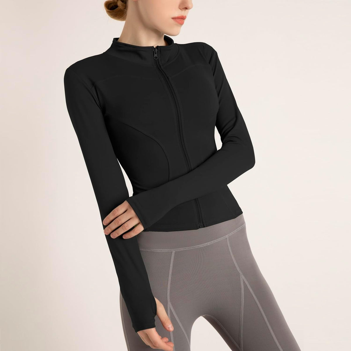 Skiennix Women's Cropped Running Jacket - Lightweight Stretchy Full Zip Athletic Top with Thumb Holes