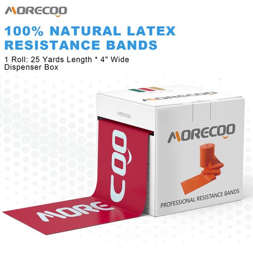 MORECOO 25 Yard Resistance Band Roll, 100% Natural Latex Exercise Bands for Physical Therapy, Progressive 3-Level Workout Bands Set (Red 3.7lb, Green 4.6lb, Brown 14.2lb) for Rehab, Pilates & Strength
