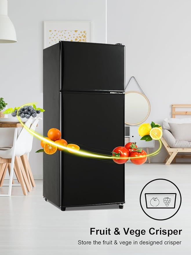 Refrigerator with Freezer 3.8 Cu.Ft Top-Freezer Compact Refrigerator Black | 7 Level Adjustable Thermostat Control, 2 Door, Lock Fresh, Energy Saving