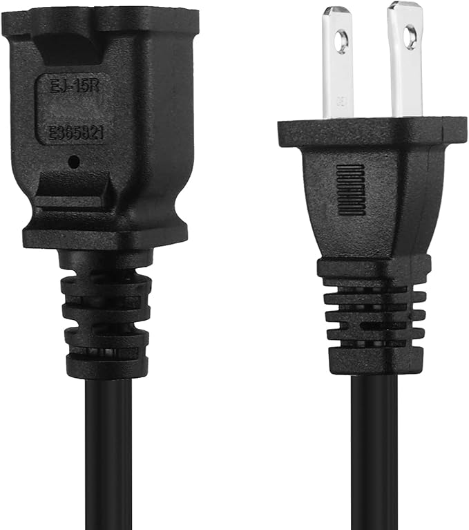 1FT Short Polarized US 2 Prong Male-Female Extension Power Cord, 2 Outlet Extension Cable Cord US AC 2-Prong Male/Female Power cable10A/125V, Nema 1-15P to 1-15R Cable Polarity
