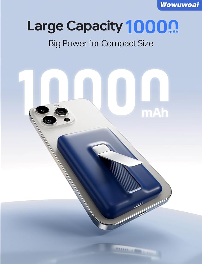 for Magsafe Portable Charger, 10000mAh Wireless Power Bank with Stand and PD 20W, USB C Fast Charging Powerbank, Magnetic Battery Pack Compatible with iPhone 17/16/15/14/13/12 Pro Max - Dark Blue