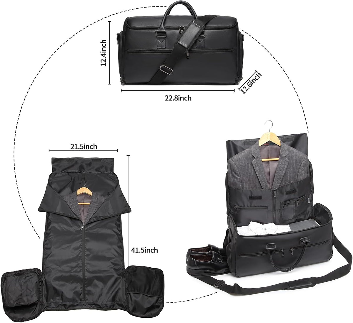 Seyfocnia Carry-On Garment Bag - Convertible Travel Suitcase for Men & Women | Black 2-in-1 Design