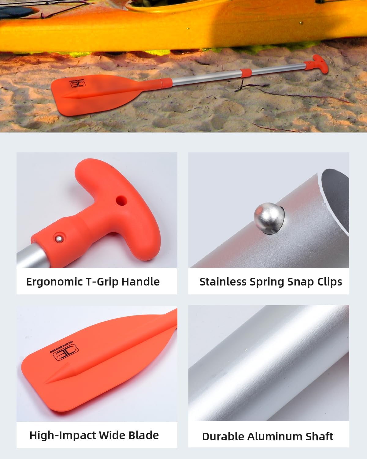 OCEANBROAD Telescoping Emergency Paddle - Adjustable 21'' to 42'' or 26'' to 54'' Aluminum Shaft for Kayaking & Boating