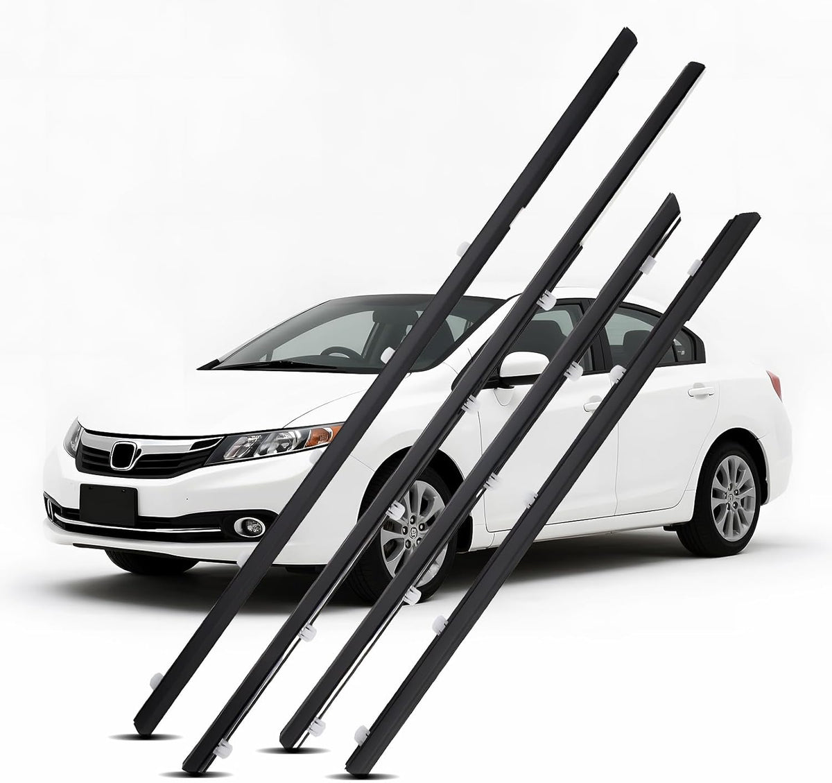 4Pcs Window Weather Stripping Moulding Weatherstrip Trim Seal Belt Compatible with Honda Civic 2016-2021 4 Door Sedan, Replace#72450-TEA-T01 72410-TEA-T01 72950-TEA-T01 72910-TEA-T01