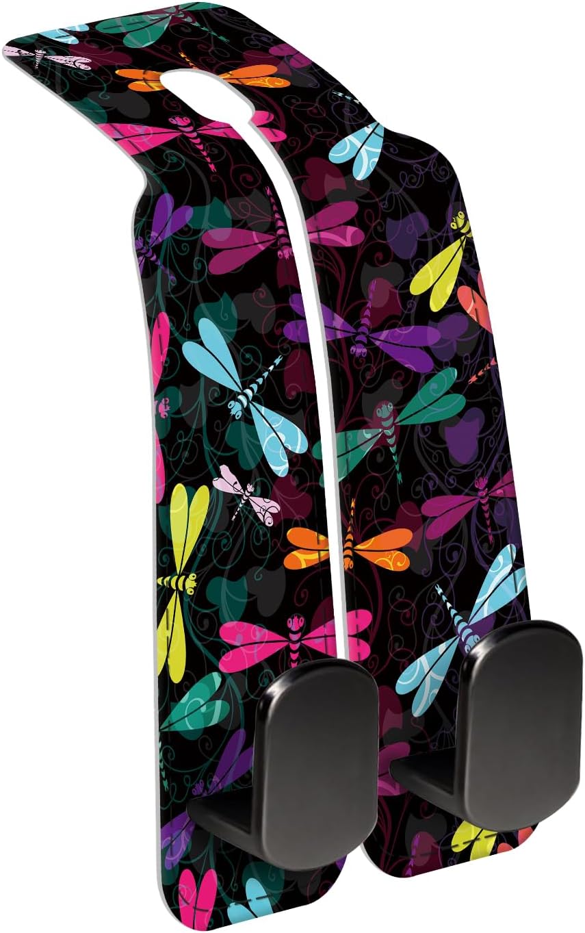 Car Seat Back Storage Headrest Hook, Premium Leather Double Metal Hook, Hanger Storage Organizer for Purse Cloth Bag, Car Interior Accessories Boho Cute Dragonfly