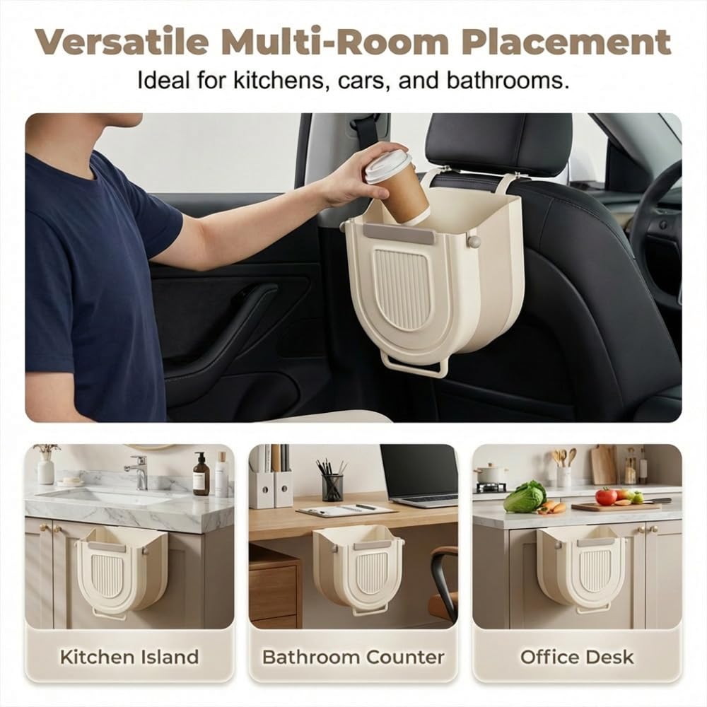 Foldable Trash Can, Collapsible Waste Bin for Kitchen Office Car