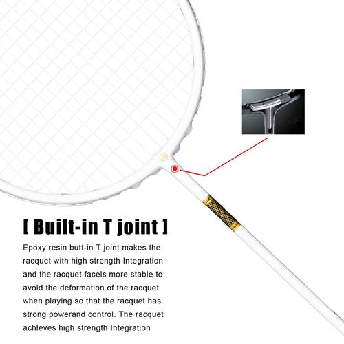 ALPSPORT ZJ Titanium Net 4U G5 Full Carbon Fiber Professional Badminton Racket, Graphite Racquets with Gift Box, 1 Flannel Bag, 2 Grips Tapes, Padel Raket for Team Sports Training (White)