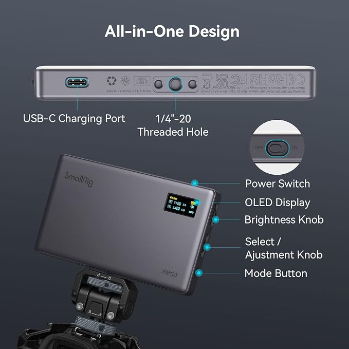 SmallRig RM120 RGB Video Light, 5000mAh 180 Minutes Portable Camera Light 7W