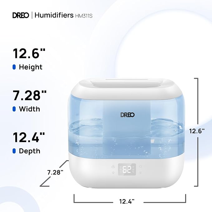 Dreo Smart Humidifiers for Bedroom-Filter Included,Top Fill 4L Humidifier Large Room with 28 dB, 36H Runtime, Touch/APP/Voice Control, Nightlight, Cool Mist Humidifiers for Baby, Plants, Indoor, Blue