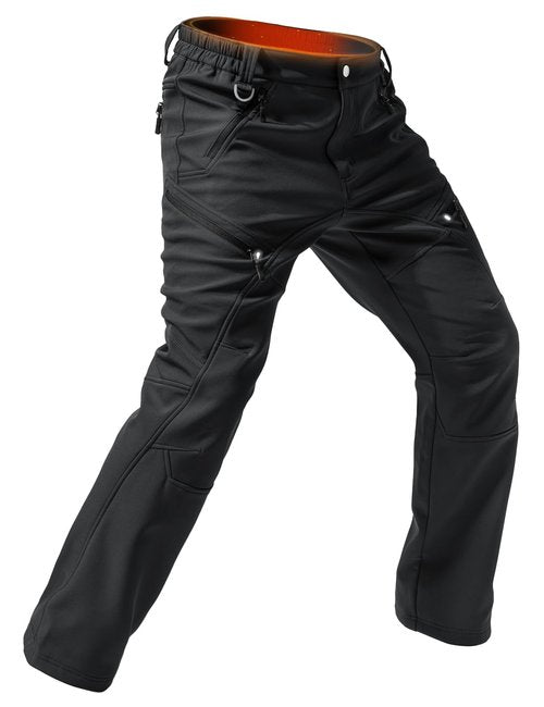 Moosehill Men's Snow Ski Pants: Fleece Lined Waterproof Insulated Softshell for Winter Outdoor Hiking with 5 Deep Pockets (Black, 34W*30L)