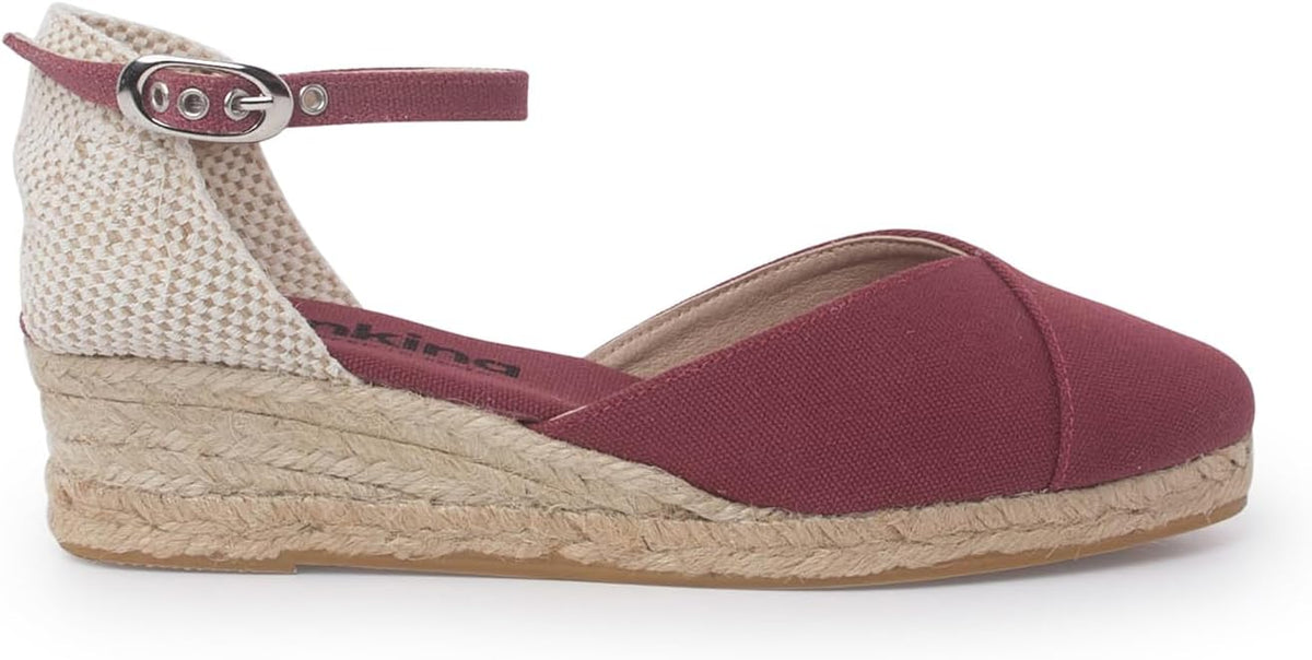 Girona Authentic Spanish Espadrille Wedge Sandals for Women - Sustainable, Eco Friendly, Vegan Shoes. Classic Style, Organic Cotton Canvas Upper, Comfy Insole, Jute Midsole, Rubber Sole. Made in Spain
