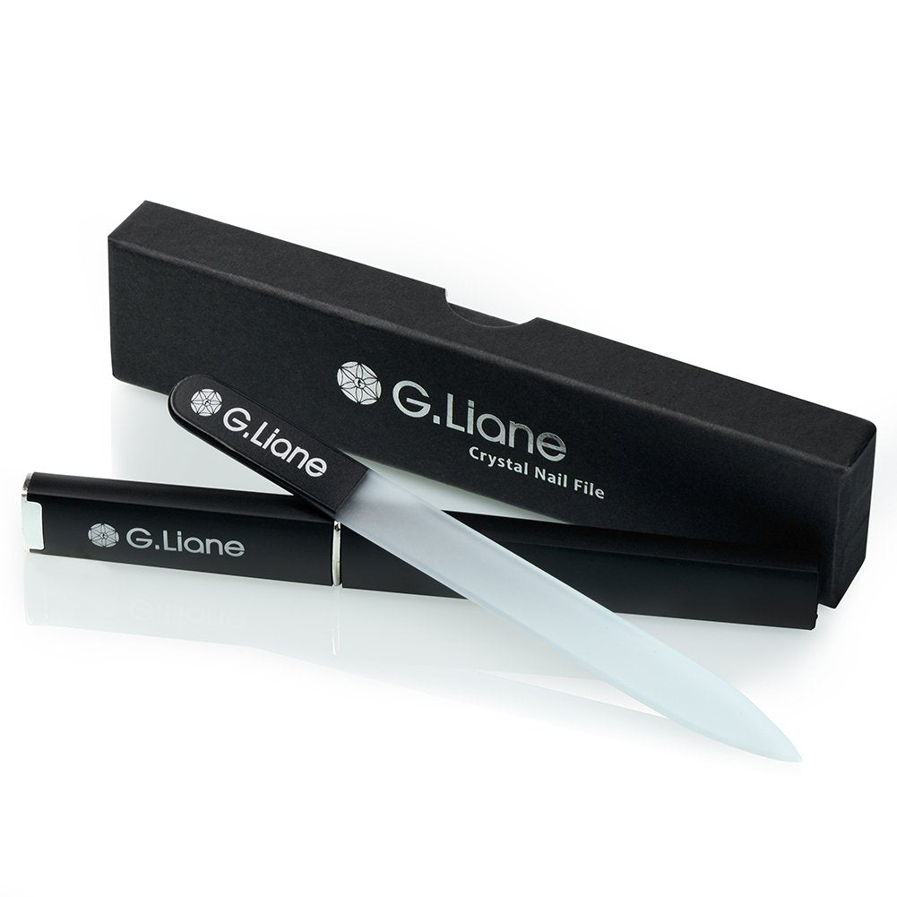 G.Liane Crystal Glass Nail File, Black, Tempered Glass, Professional Double Sided Etched Nail Care Set