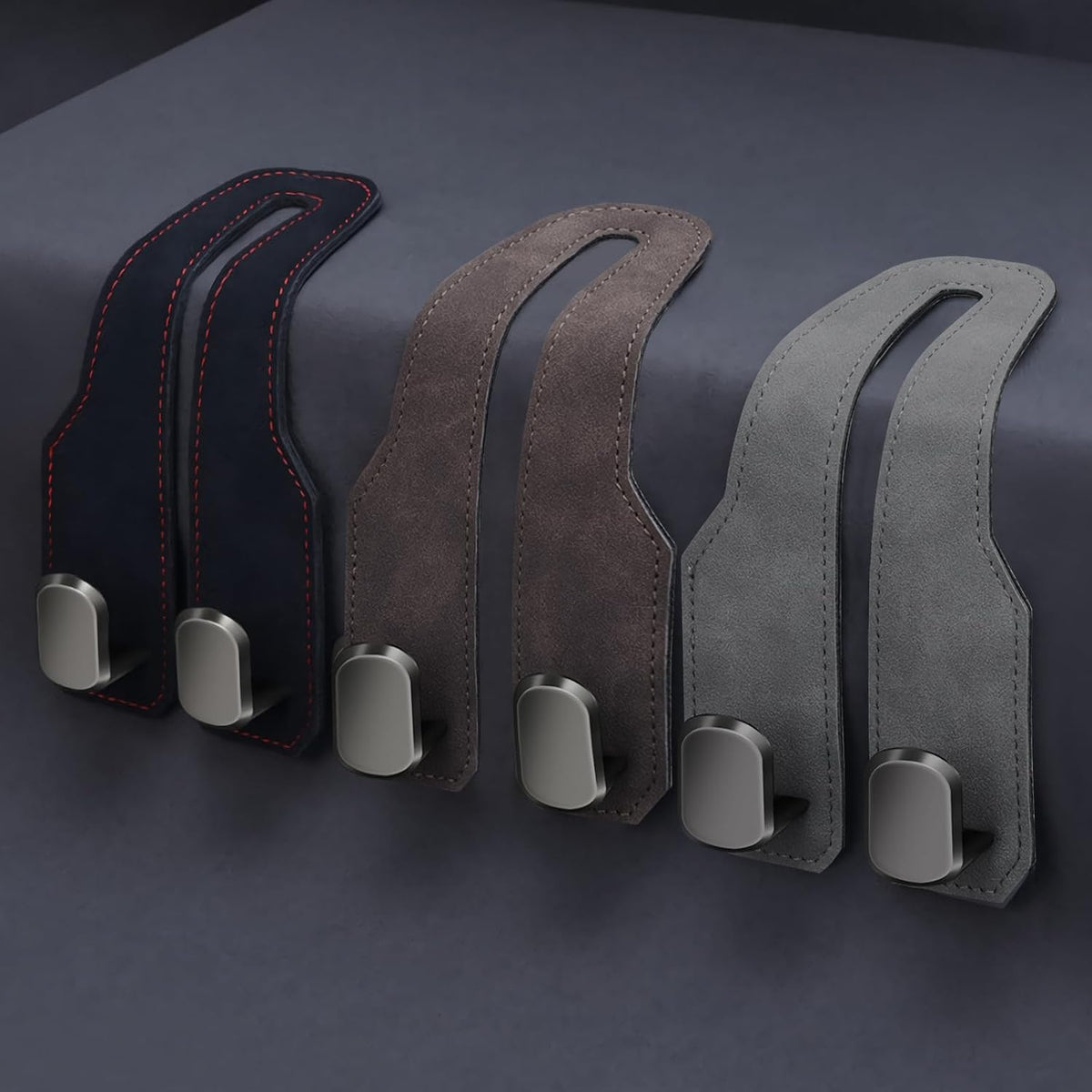 Car Purse Hook, Car Seat Headrest Hooks, Grey Leather 4 Pack