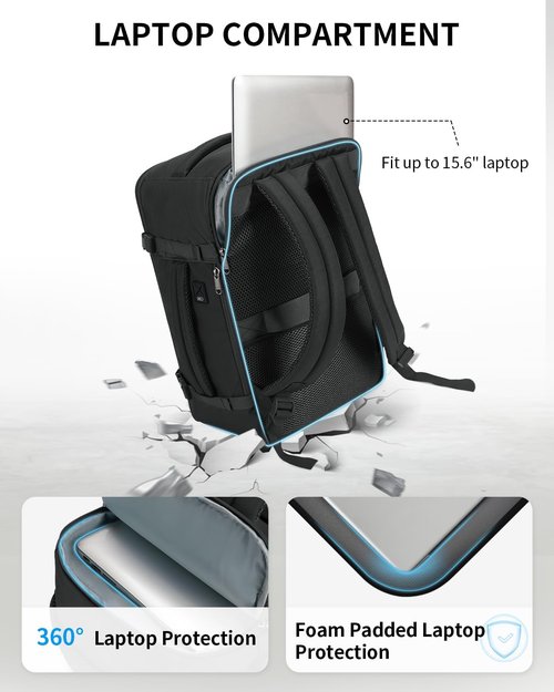 ECOHUB Travel Backpack - USB Charging, Anti-Theft Pockets, 15.6 Inch Laptop Compartment, 30L, Black