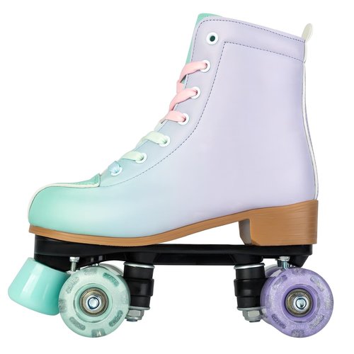 MEIGLQEA Roller Skates for Girls and Women, PU Leather Gradient Green Purple Roller Skates with Flash Wheels, Indoor Outdoor Roller Skates for Youth Beginner Girls Ages 8-12 (32-Youth 1)