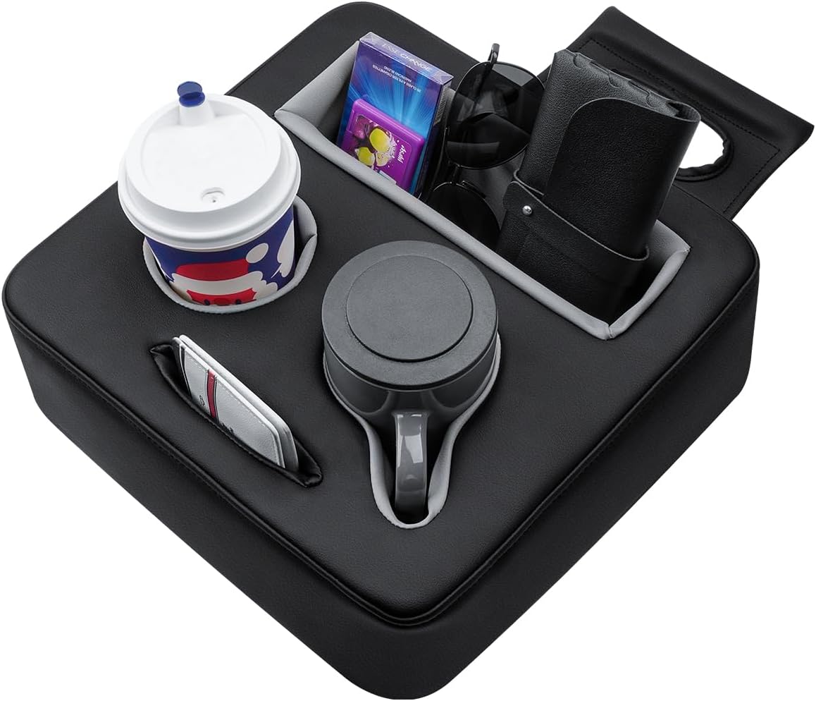 Autorder Back Seat Cup Holder for Car, Couch Cup Holder, Car Truck Boat RV Organizer, Holds Coffee Cups, Books, Phones, Remote Controls - PU Leather Black