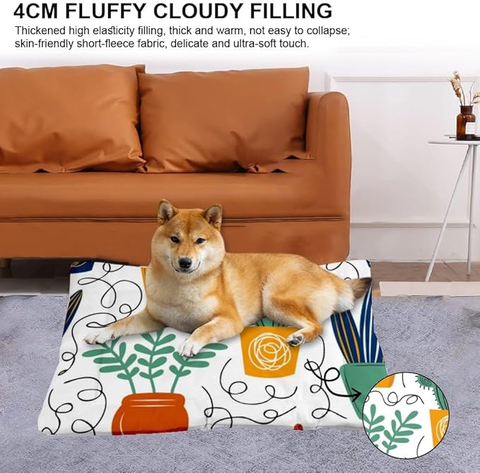 Houseplant Botanical Aesthetic Dog Beds for Older Dogs Crate Mats for Dog Cages Beds Crate Pad Pillow Washable Non-Slip Washable Bed Small Mat Pillow Indoor Outdoor 24X18 Inch