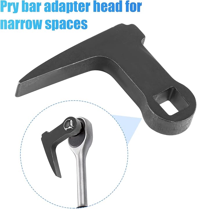 2pcs Pry Bar Wrench Adaptor Head, 1/2" Drive L-Shape Ratchet Pry Bar Adapter & Crowbar Head with Band Sawtooth Half Shaft Car Repair Tools Attachment for Tight Space