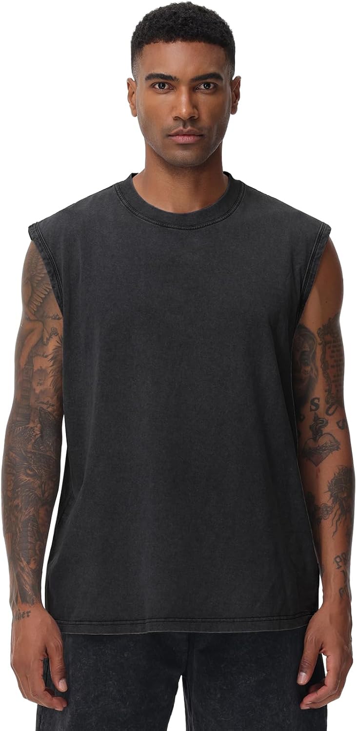 Skiennix Men's Workout Tank Top - Sleeveless Gym Tee with Acid Wash Design | Loose Fit for Comfort