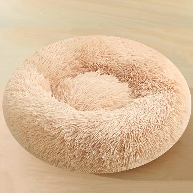 Calming Dog & Cat Bed, 24 Inch Anti-Anxiety Donut Cuddler Cat Bed with Anti-Slip Bottom, Washable Round Fluffy Pet Bed for Small Medium Dogs and Cats (Yellow)