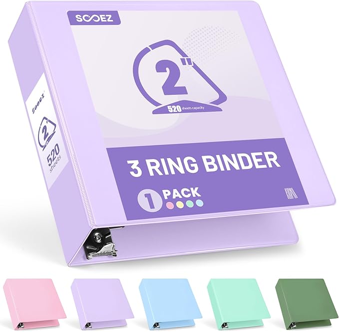 Sooez BinderX Extra Durable 2 Inch 3-Ring Binder, Holds 520 Sheets of 8.5x11
