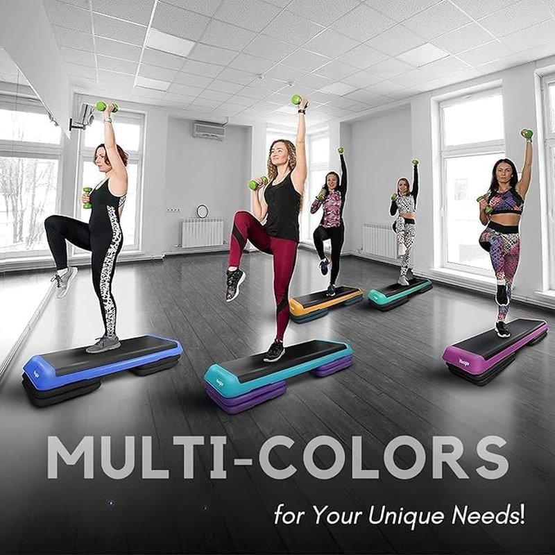 Yes4All Adjustable Workout Aerobic Exercise Step Platform Health Club Size with 4 Adjustable Risers Included and Extra Risers Options - Green Black