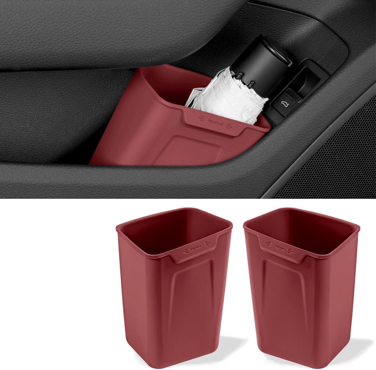 XmuxHai Car Interior Storage Box, Black Silicone Door Side Organizer with Umbrella Holder and Trash Can, Vehicle Accessory (Red)