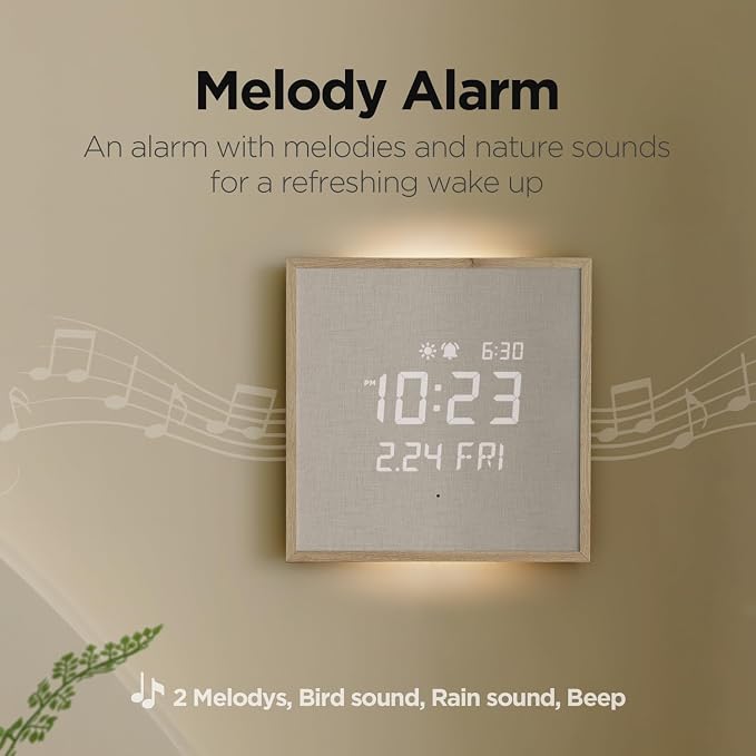 mooas Wooden Frame LED Silent Wall Clock