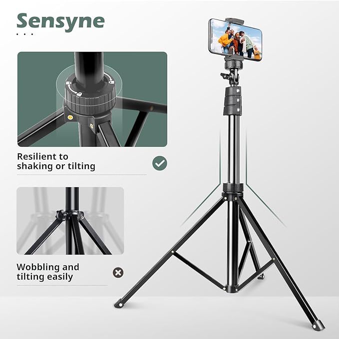 SENSYNE 72" Phone Tripod, Extendable Cell Phone Tripod Stand, Selfie Stick