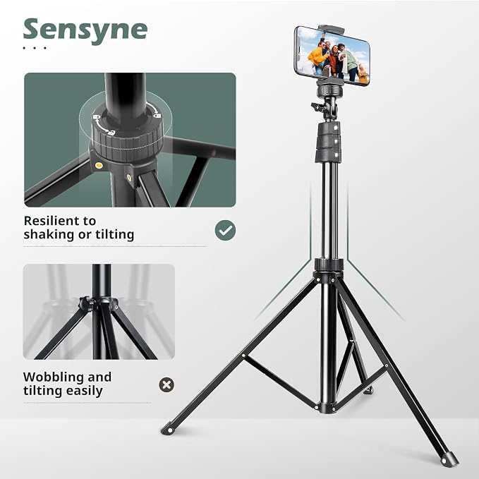 SENSYNE 72" Phone Tripod, Extendable Cell Phone Tripod Stand, Selfie Stick