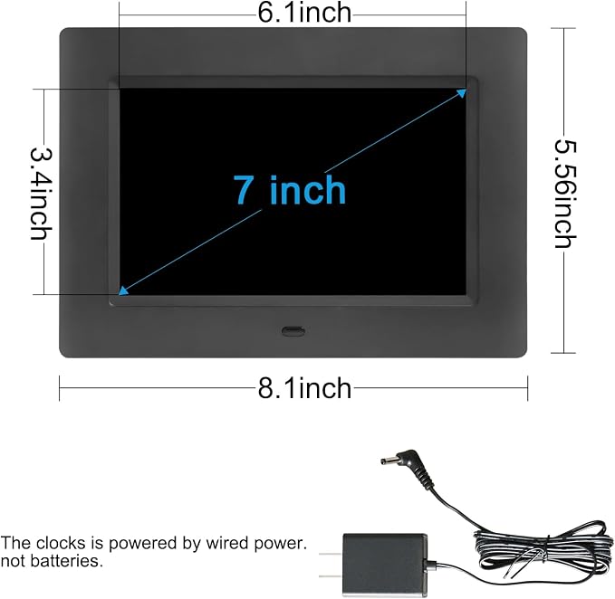 7-Inch Digital Alarm Clock. Displays Time, Day and Month.Features 12 Alarm
