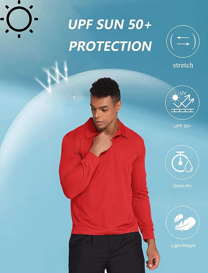 Deyeek Men's Polo Shirts Long Sleeve Golf Polo Shirts for Men Quick Dry UPF 50+ Sun Protection Polos Casual Collared Shirts