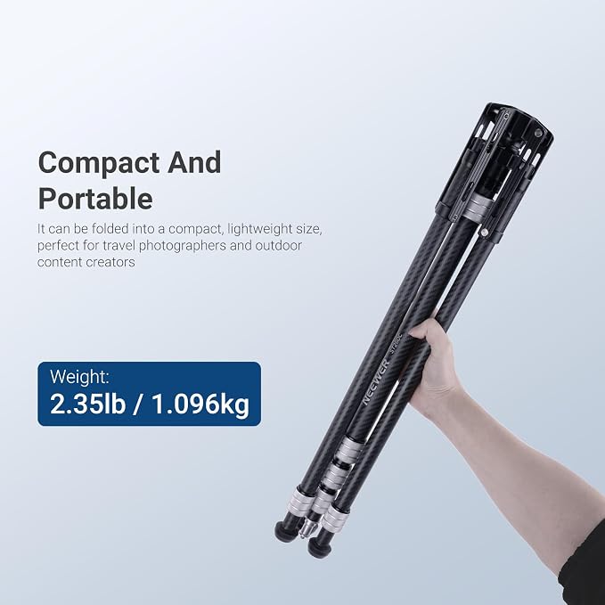 NEEWER Carbon Fiber Tripod Stand w Reversible Legs, 6.6lb/3kg Max Load
