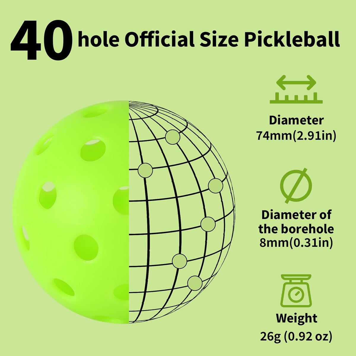 Pickleball Balls Set - 40 Hole Outdoor Balls with 8mm Precision Drilling | 100 Pcs Professional Quality