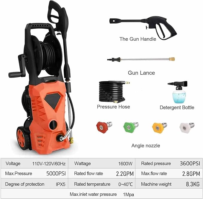 5000PSI Electric Pressure Washer 2026 2.8GPM High Power Washer with 4 Pressure Nozzle and Soap Bottle for Home, Car Washing, Fence Cleaning, Patio (Orange)