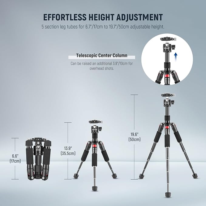 NEEWER Desktop Mini Tripod, 360° Ball Head, 1/4" QR Plate