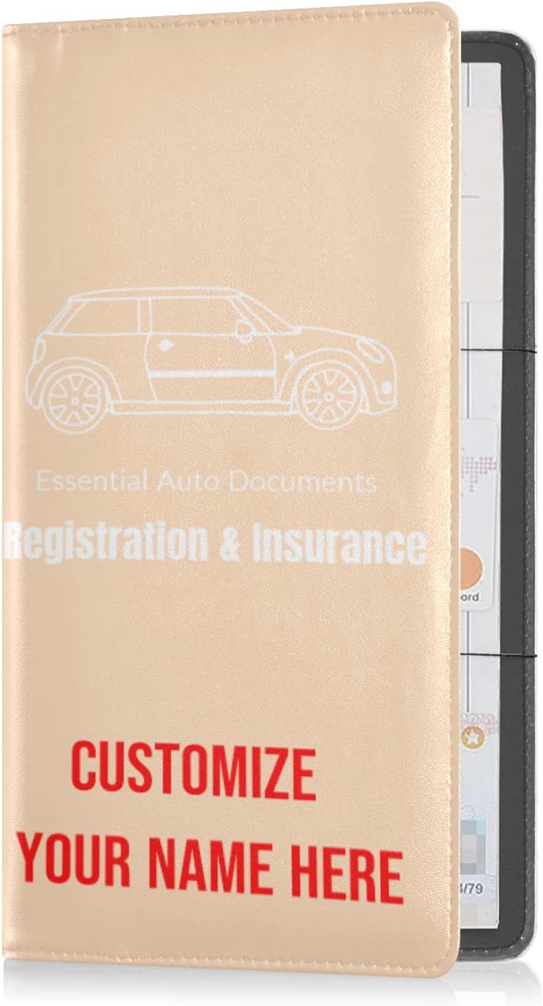 Custom Car Registration and Insurance Card Holder Personalized Leather Glove Box Organize Men Women Wallet Accessories Case for Cards, Essential Document Driver License Peach